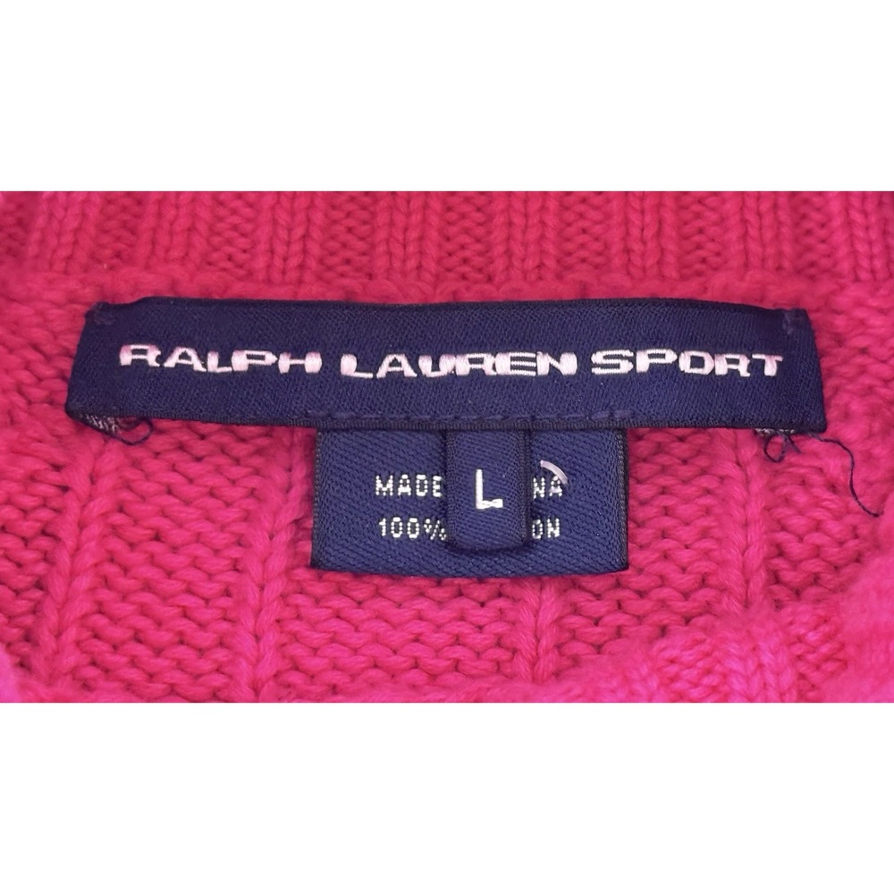 Ralph Lauren Sport Pink Cable Knit Turtleneck Sweater L Cotton Preppy Classic - Picture 7 of 9